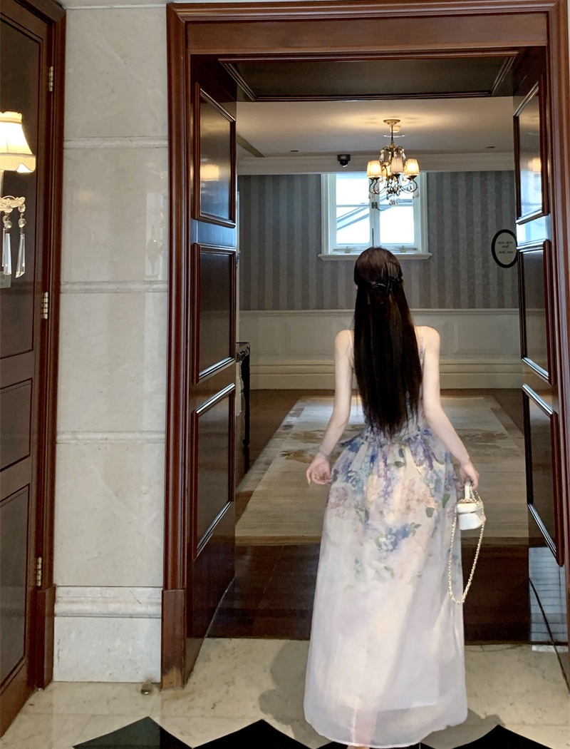 Purple bow dress floral sling belt