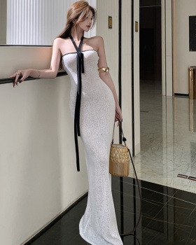 White vacation mixed colors wrapped chest dress