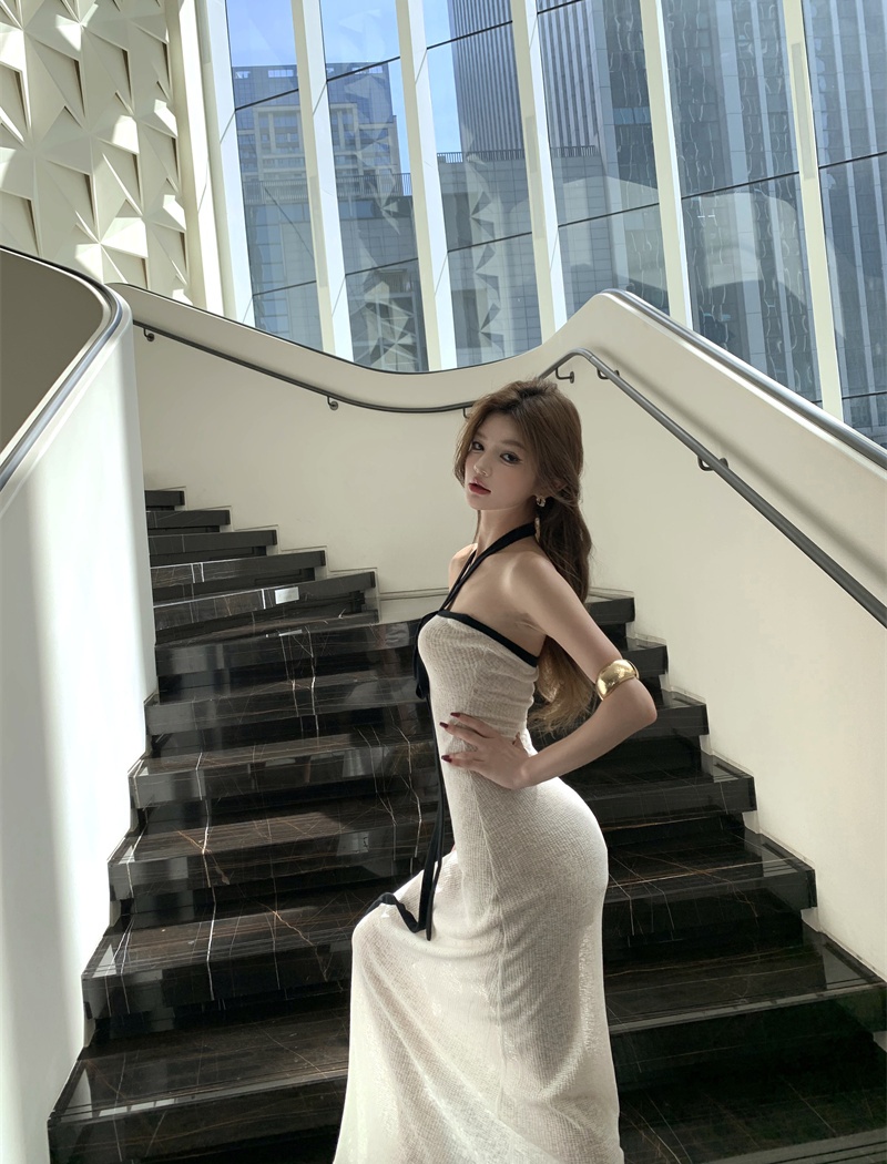 White vacation mixed colors wrapped chest dress