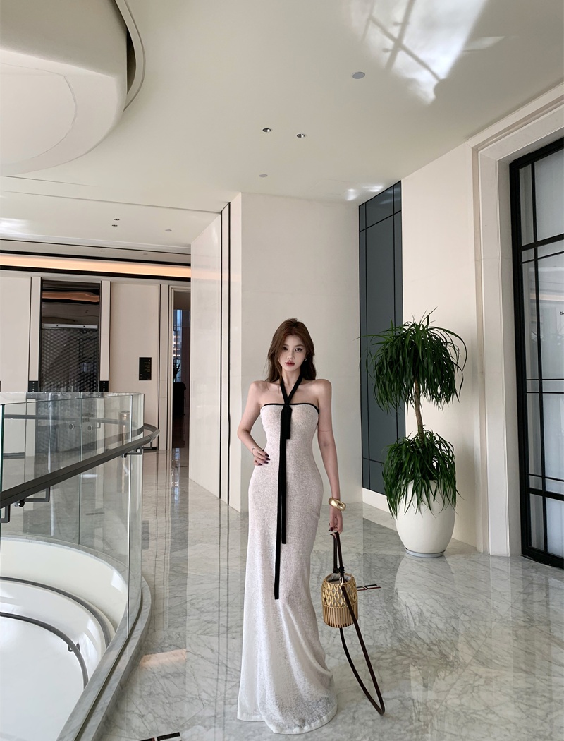 White vacation mixed colors wrapped chest dress