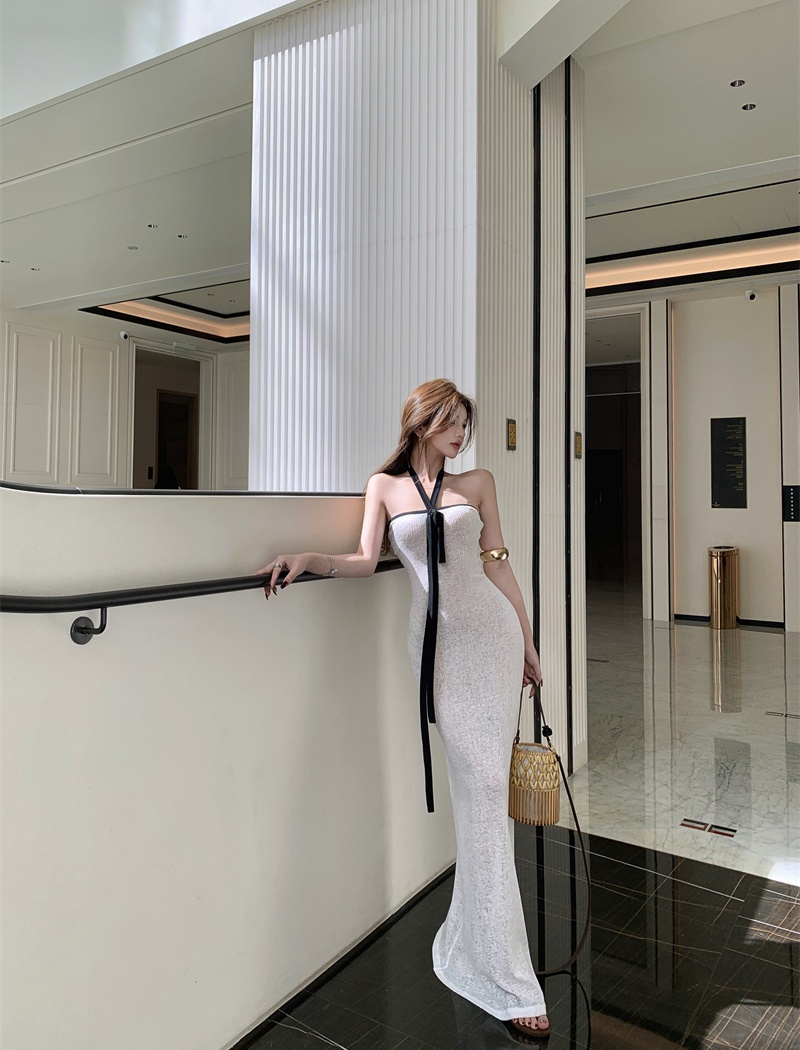 White vacation mixed colors wrapped chest dress