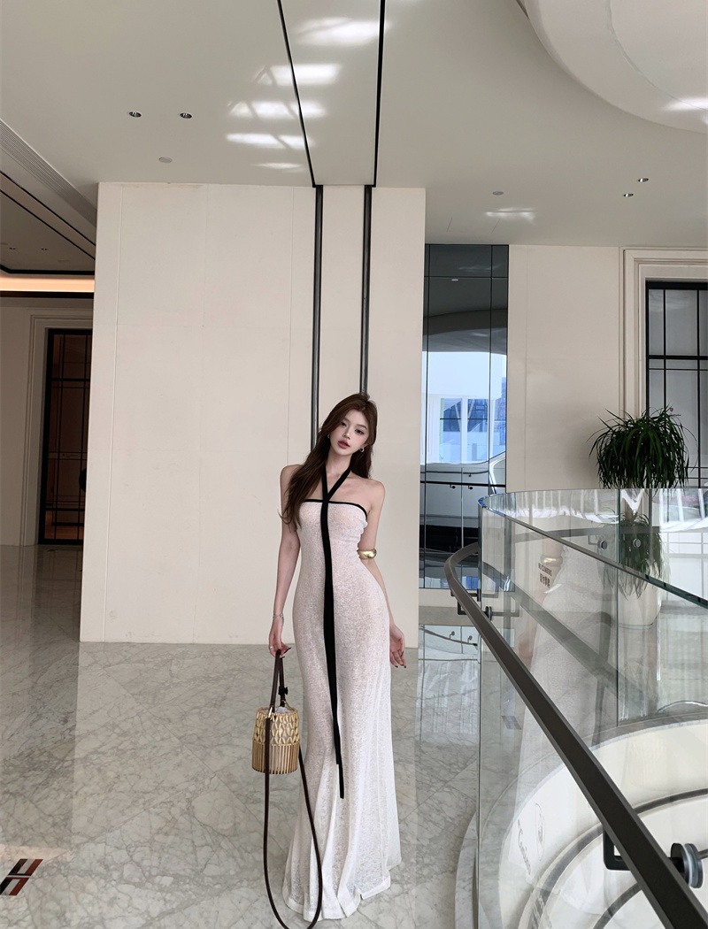 White vacation mixed colors wrapped chest dress