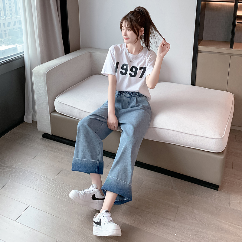 Retro spring and autumn wide leg pants washed pants