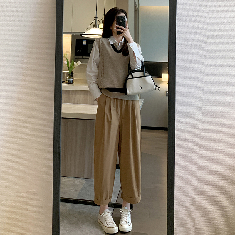 Loose straight slim ice silk summer harem pants for women
