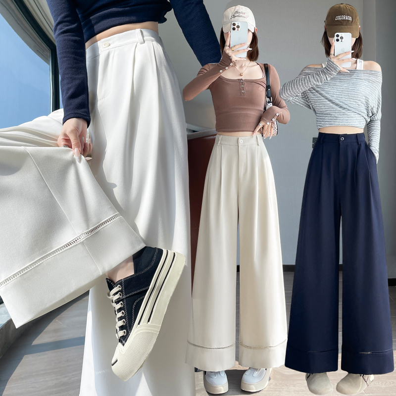 Hollow high waist wide leg pants drape suit pants for women