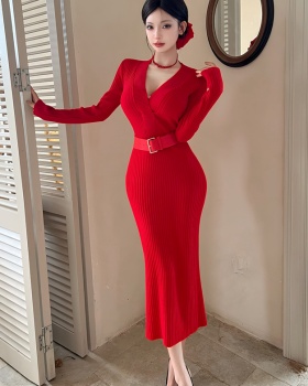Ladies temperament overcoat red autumn dress for women