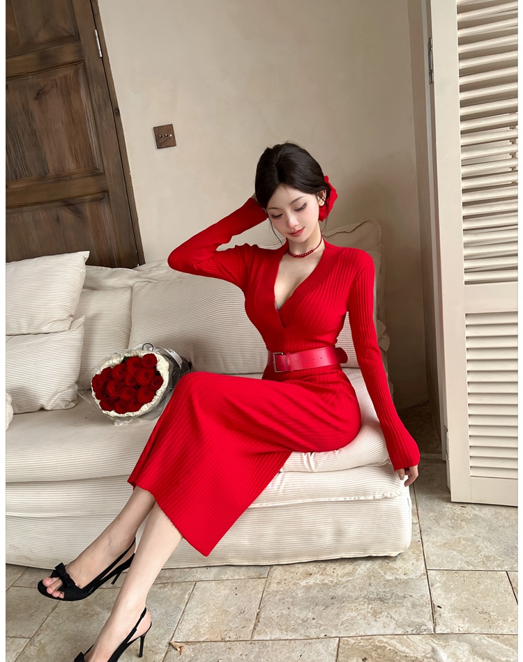 Ladies temperament overcoat red autumn dress for women