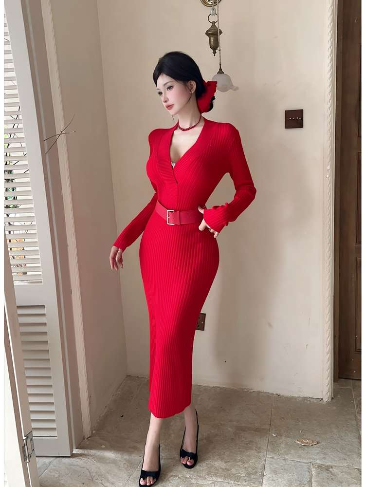 Ladies temperament overcoat red autumn dress for women