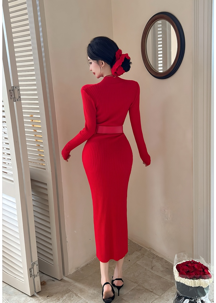 Ladies temperament overcoat red autumn dress for women