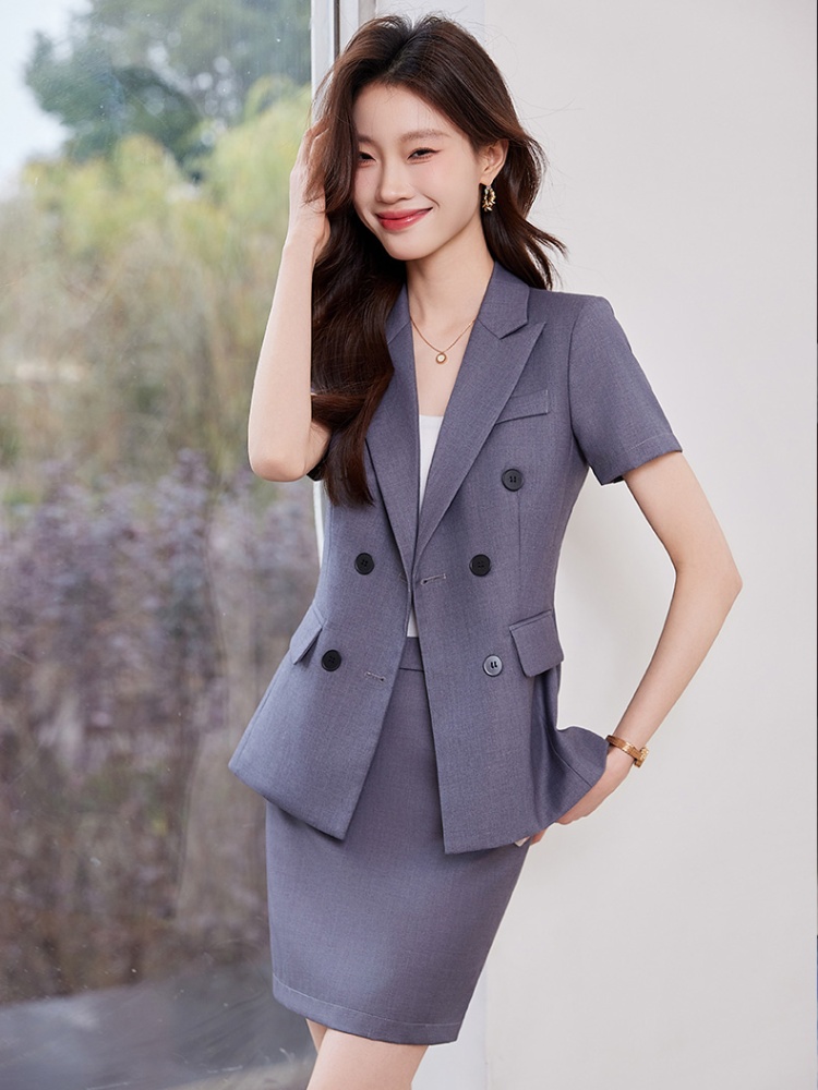 Double-breasted skirt profession business suit a set