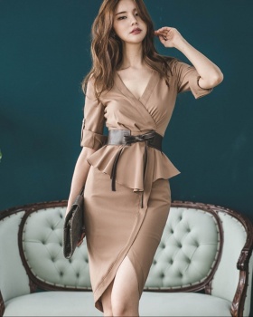 Package hip long fashion pinched waist dress for women