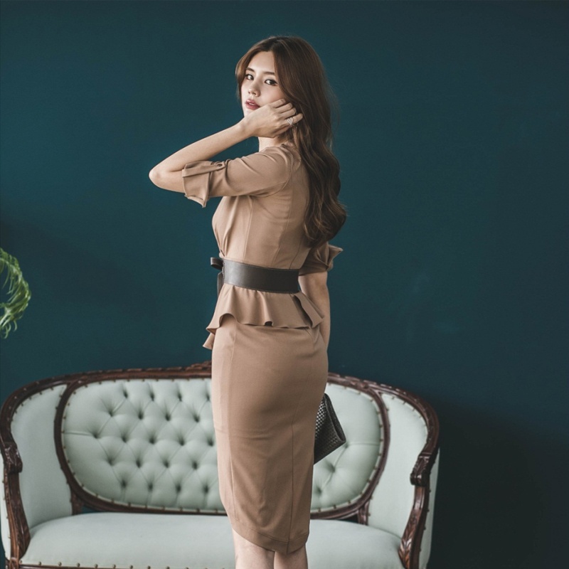 Package hip long fashion pinched waist dress for women