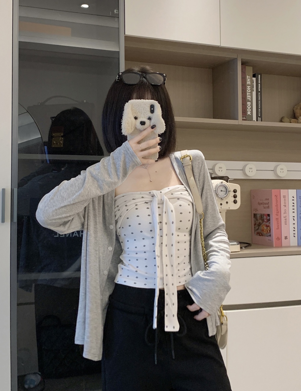 Wrapped chest autumn cardigan spicegirl tops 2pcs set