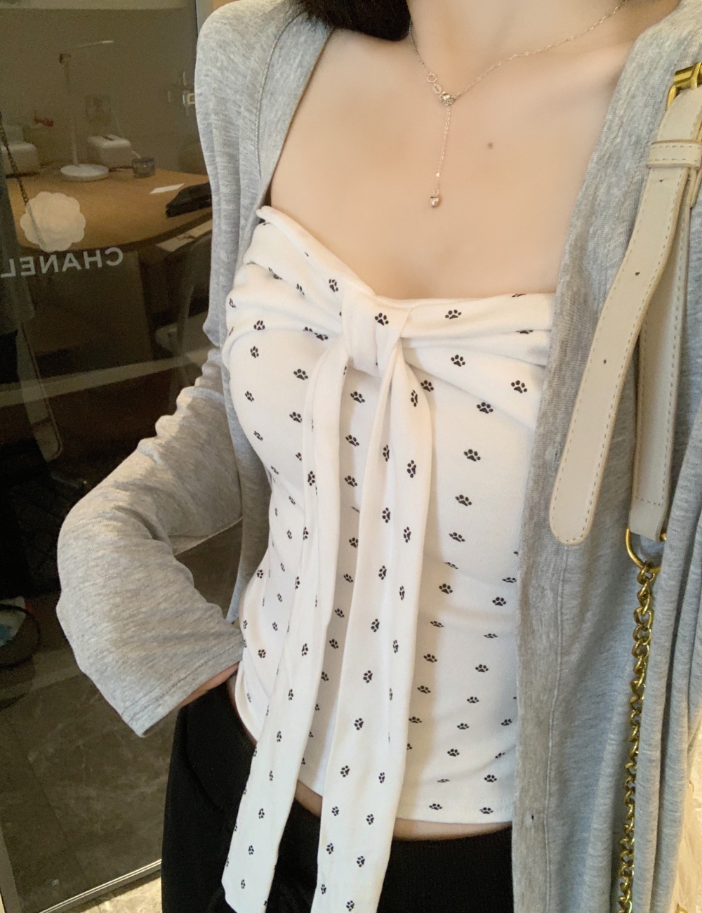 Wrapped chest autumn cardigan spicegirl tops 2pcs set