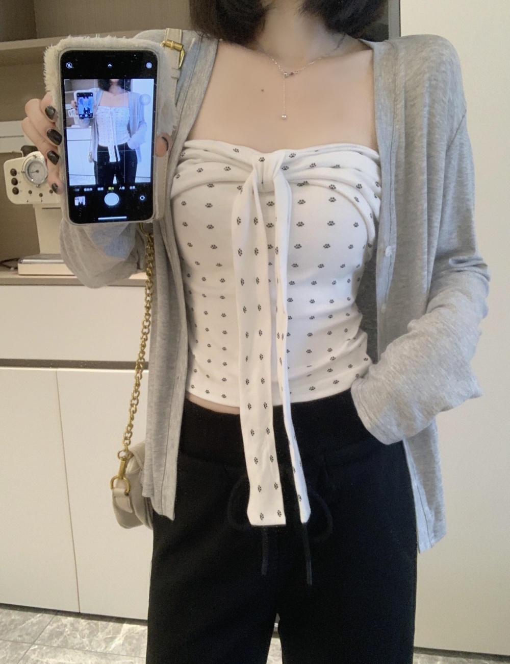 Wrapped chest autumn cardigan spicegirl tops 2pcs set