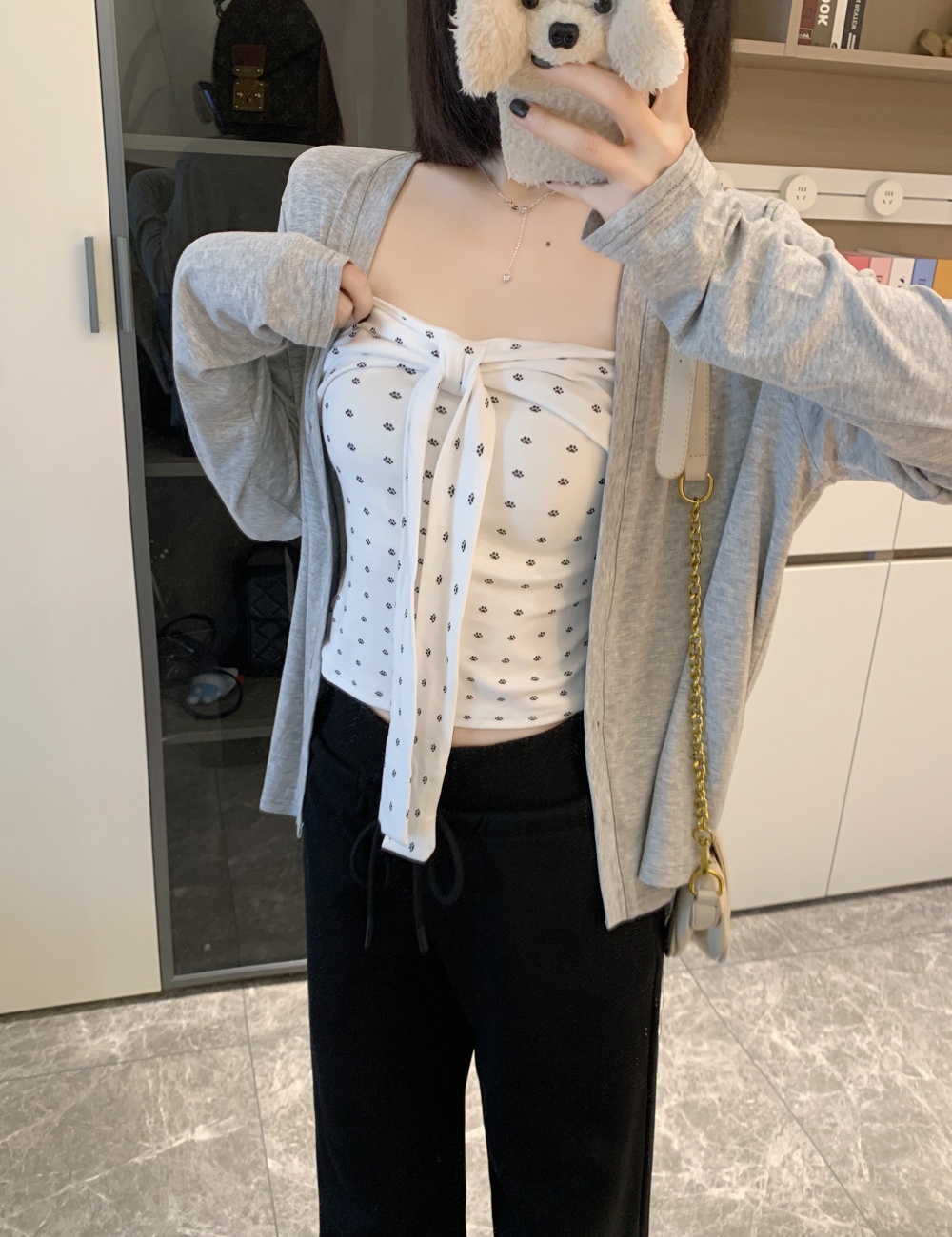 Wrapped chest autumn cardigan spicegirl tops 2pcs set