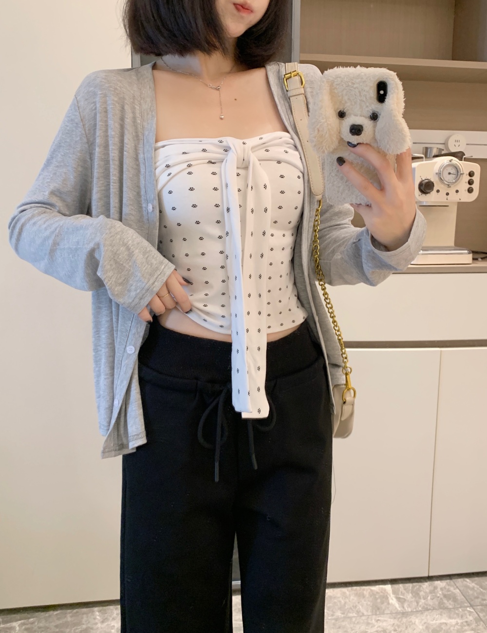 Wrapped chest autumn cardigan spicegirl tops 2pcs set