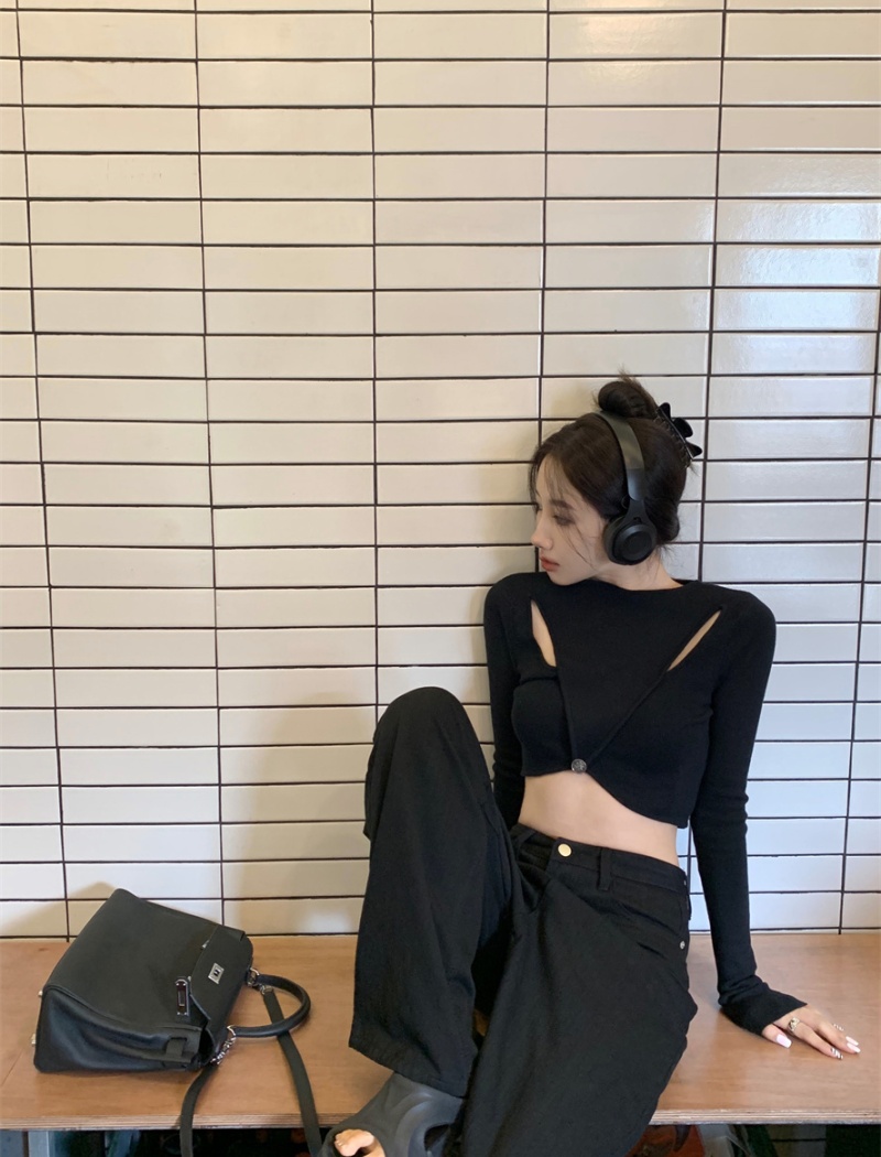 Hollow bottoming sweater spicegirl navel tops for women
