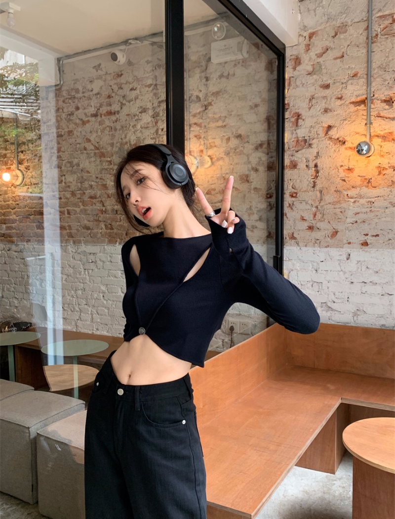 Hollow bottoming sweater spicegirl navel tops for women
