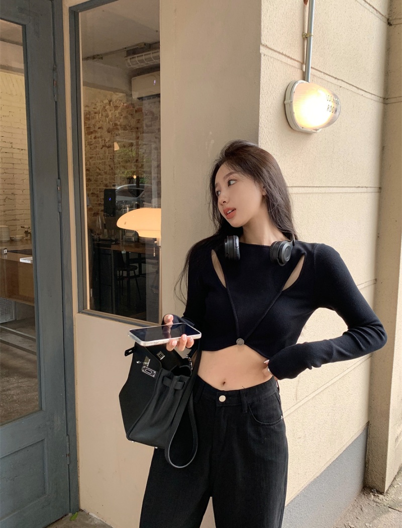 Hollow bottoming sweater spicegirl navel tops for women