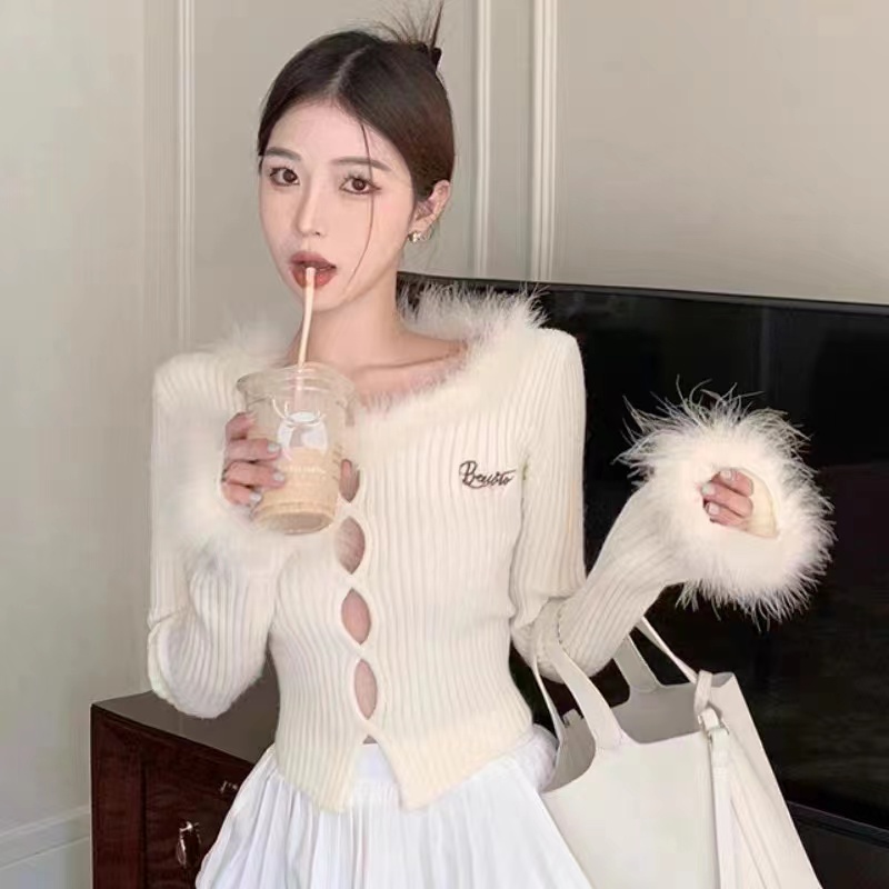 Niche unique elmo sweater embroidery short tops for women
