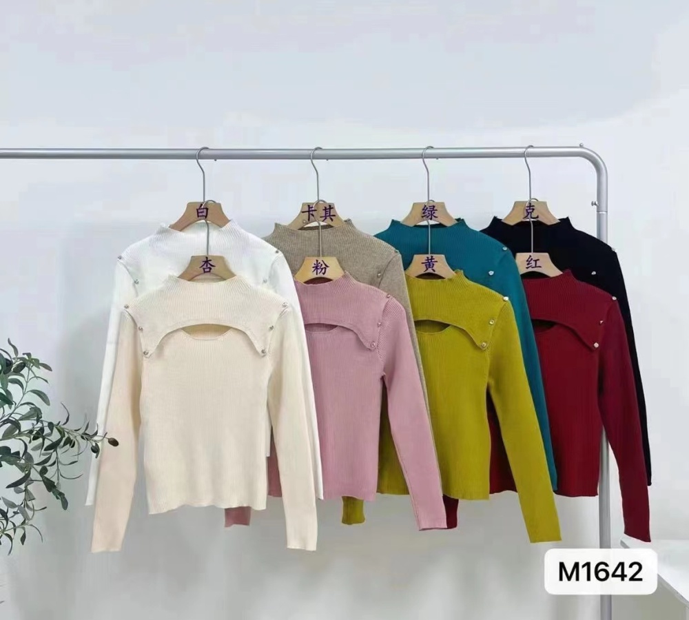 Autumn all-match hollow splice long sleeve maiden tops