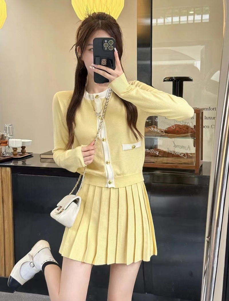 Korean style skirt autumn cardigan 2pcs set for women