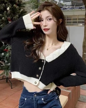Knitted niche France style sweater V-neck spring tops