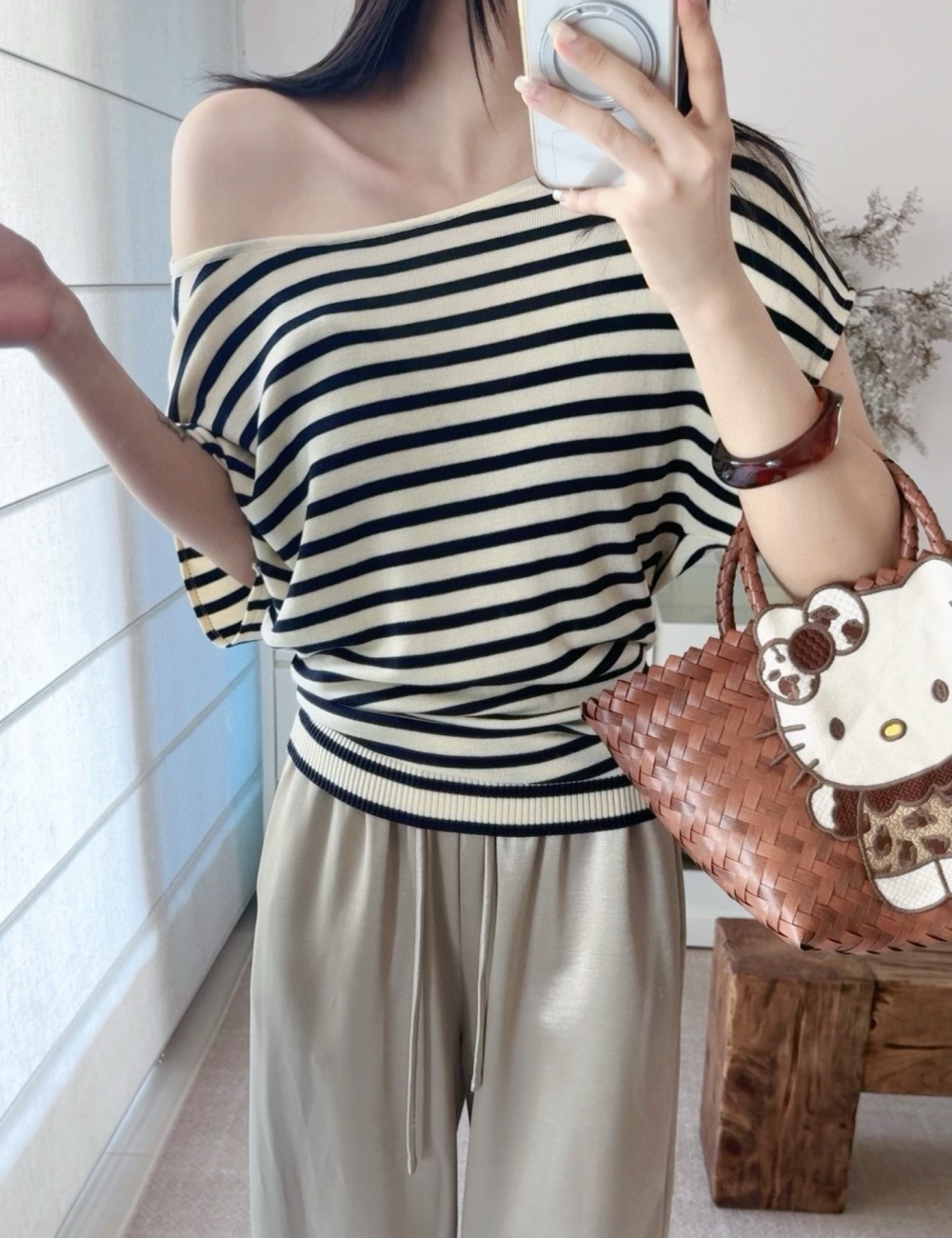 Loose Korean style lazy tops stripe all-match T-shirt