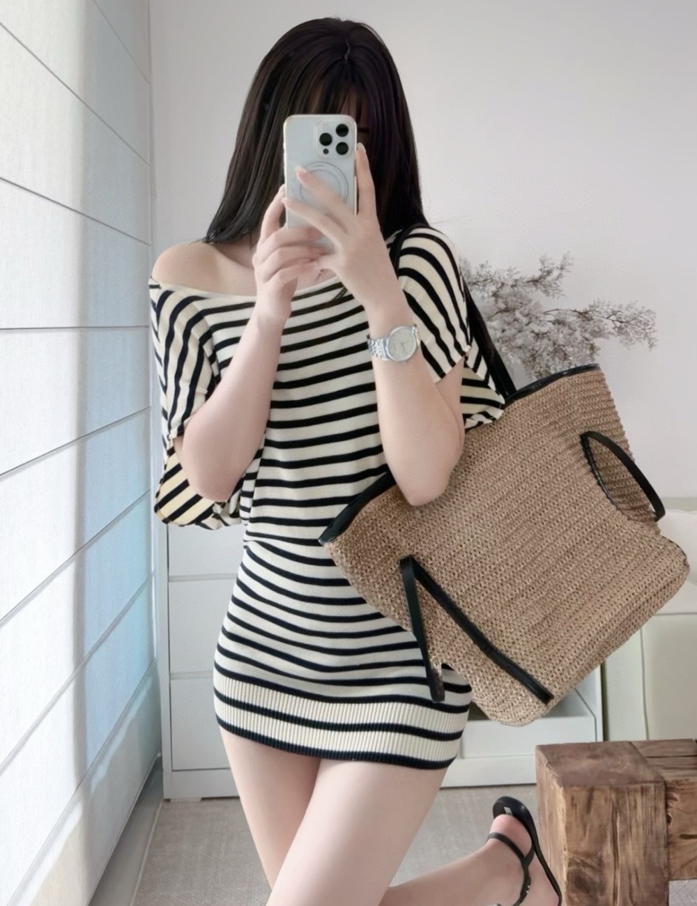 Loose Korean style lazy tops stripe all-match T-shirt