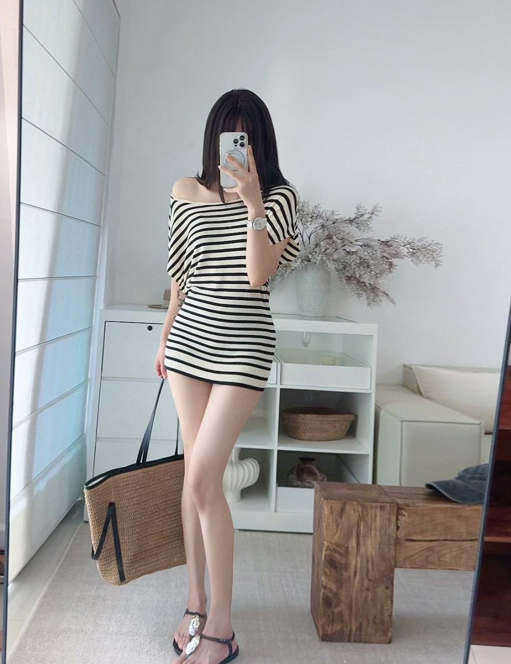 Loose Korean style lazy tops stripe all-match T-shirt