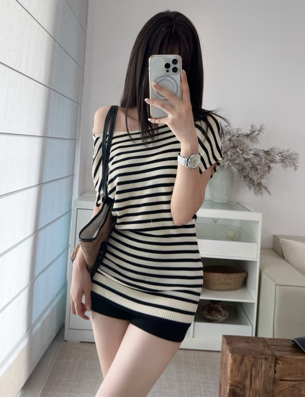 Loose Korean style lazy tops stripe all-match T-shirt
