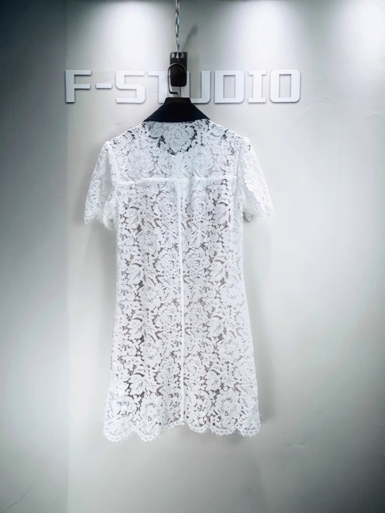 Lace temperament lapel hollow spring and summer dress