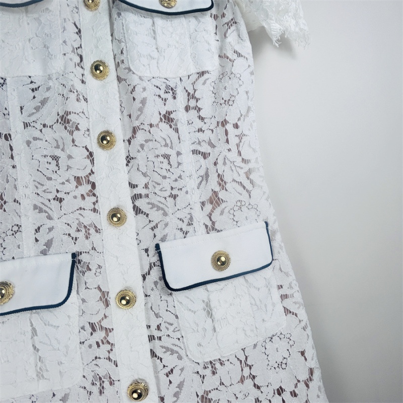 Lace temperament lapel hollow spring and summer dress