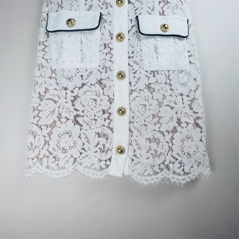 Lace temperament lapel hollow spring and summer dress