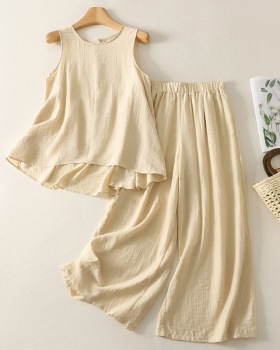 Summer lazy tops flax casual pants a set for women