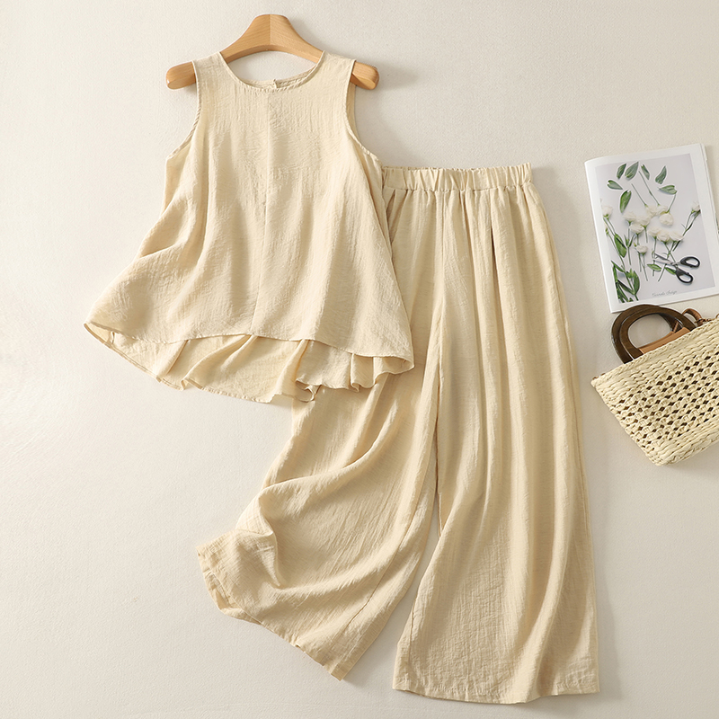 Summer lazy tops flax casual pants a set for women