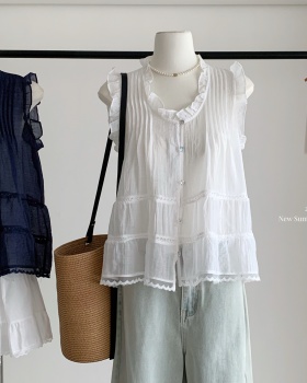 Loose lace wood ear shirt temperament France style small shirt