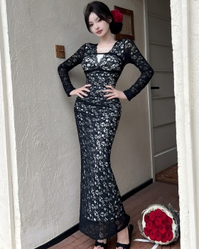 Slim lace formal dress enticement V-neck long dress for women