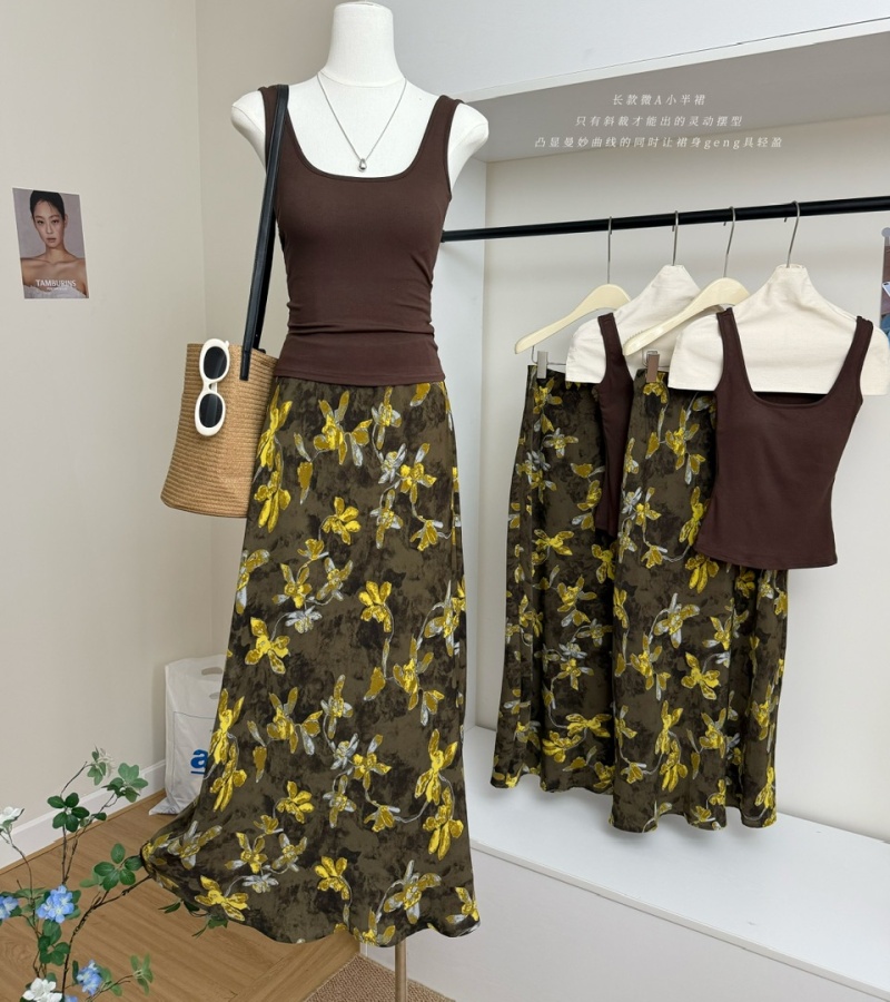 Printing A-line slim pendant temperament elegant skirt