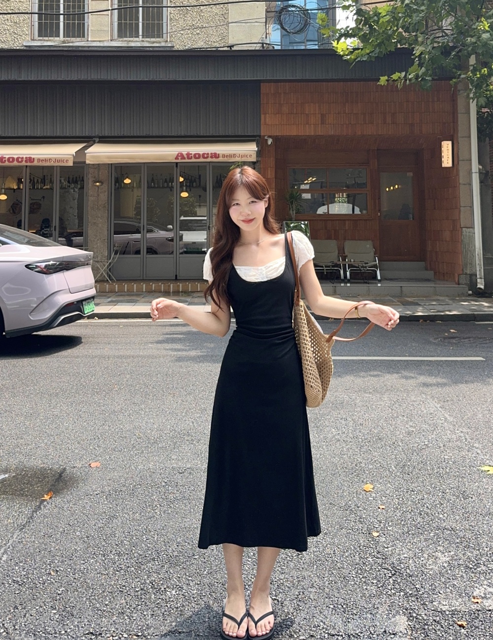 Splice slim pinched waist summer niche dress for women