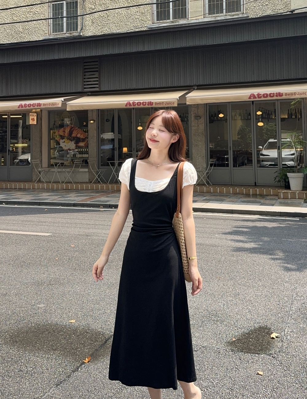 Splice slim pinched waist summer niche dress for women