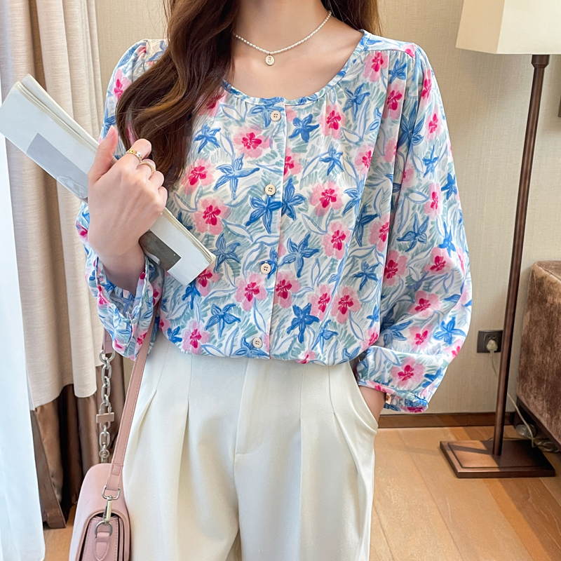 Large yard loose small shirt printing long sleeve tops