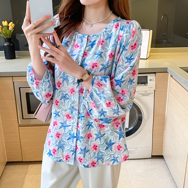 Large yard loose small shirt printing long sleeve tops
