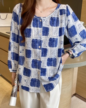 Printing long sleeve loose tops slim floral chiffon shirt