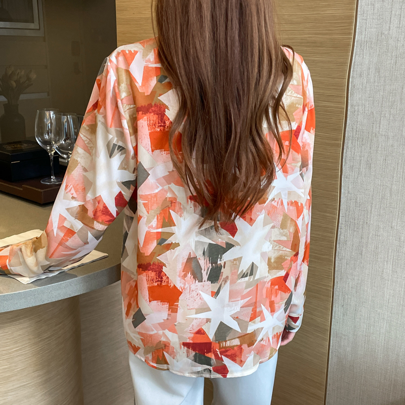 Loose long sleeve chiffon printing shirt for women