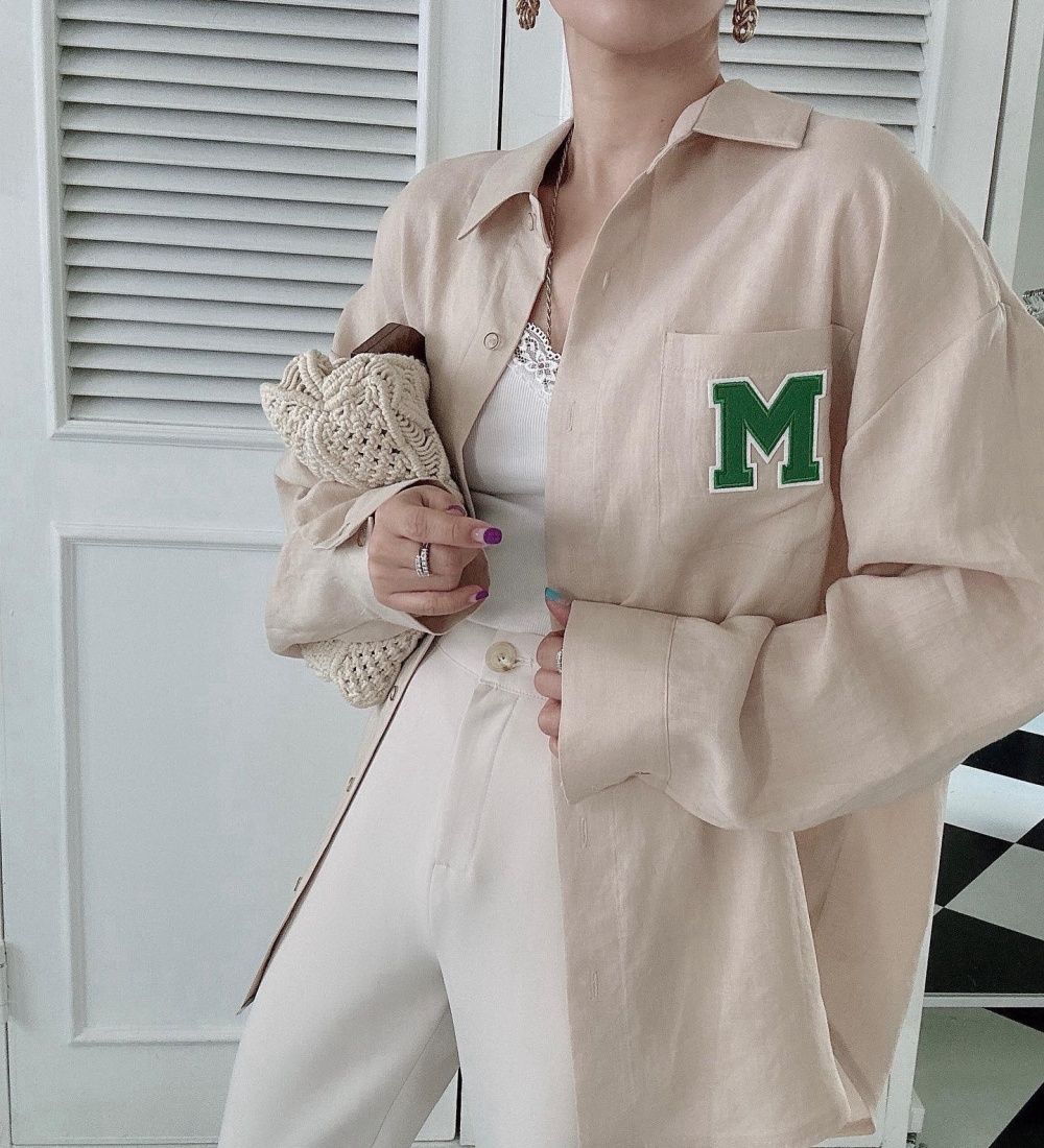 Korean style letters loose patch temperament shirt