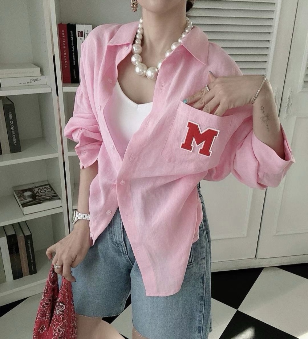 Korean style letters loose patch temperament shirt
