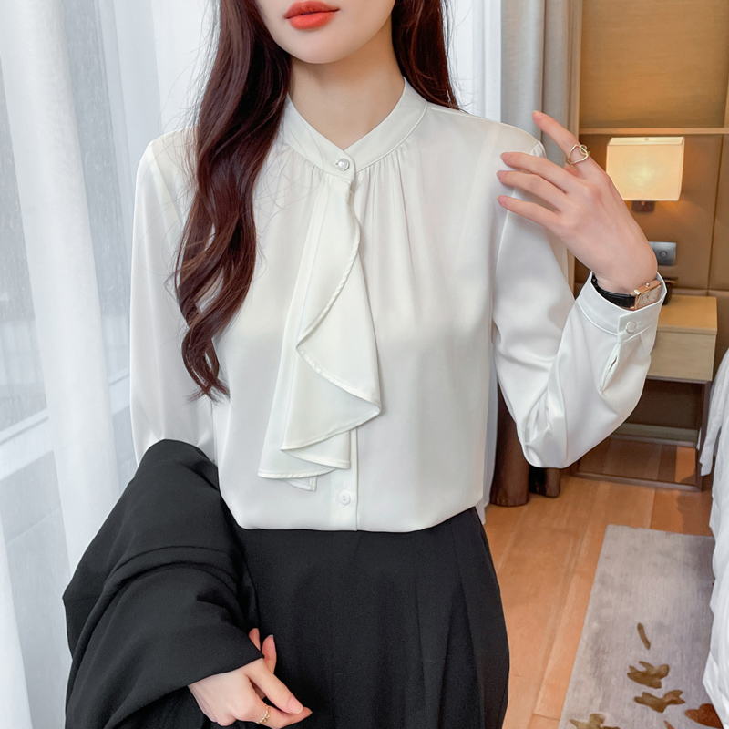 Streamer collar white France style commuting shirt