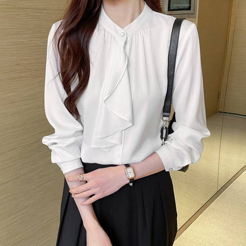 Streamer collar white France style commuting shirt